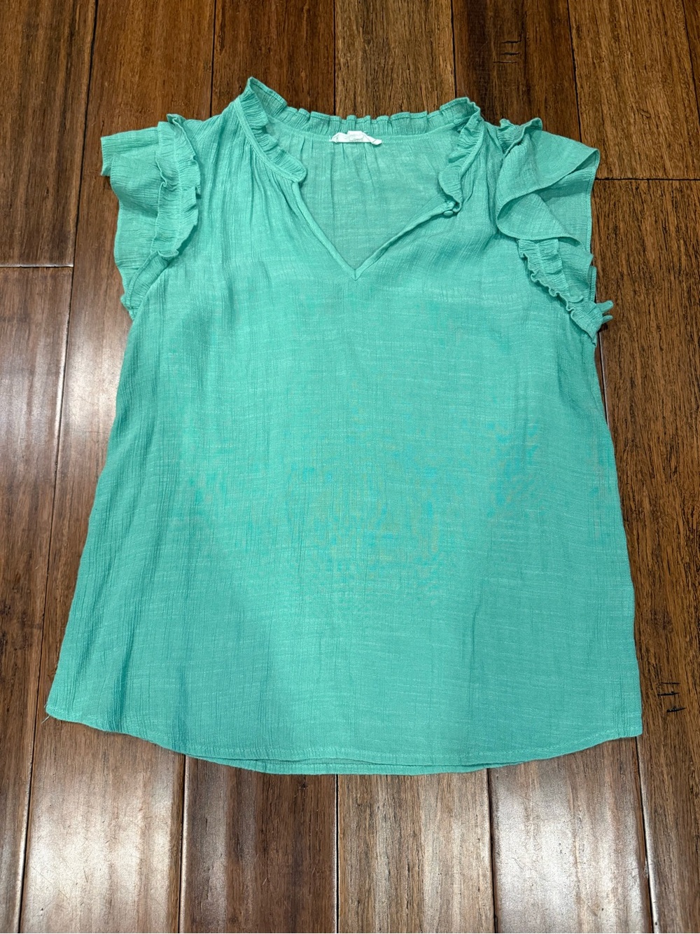 Mine Ruffle Sleeve V-Neck Top - Aqua